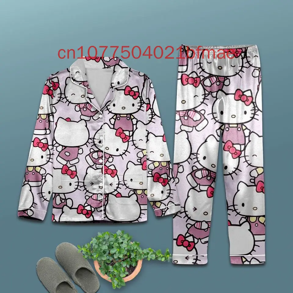 2024 New Hello Kitty Pajamas Set Spring and Summer New Disney Women's Casual Shirt Long Sleeved Pajamas