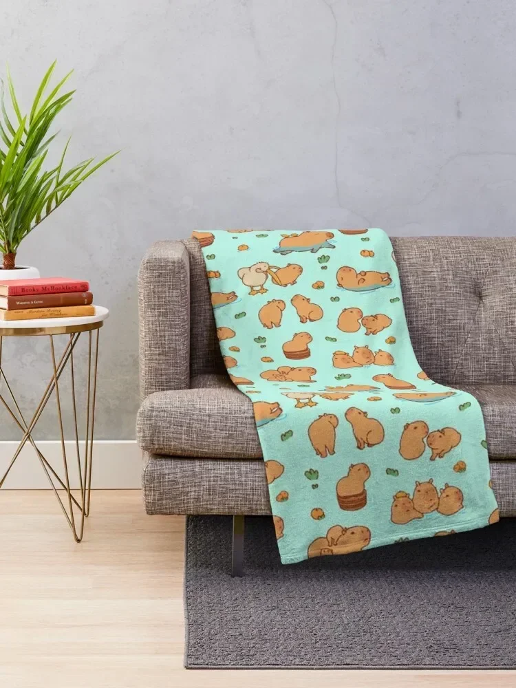 Cute capybara art, illustration seamless pattern Throw Blanket decorative Soft Multi-Purpose Heavy Blankets