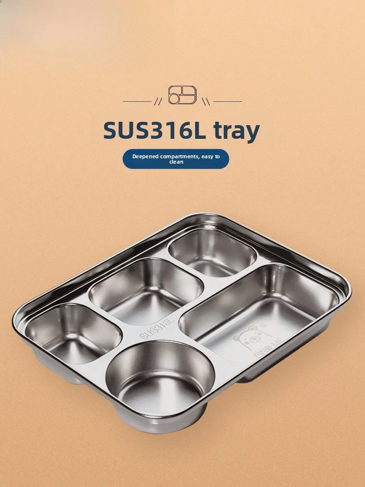 

Alpsfarm36 Stainl Steel Children's Adult Rectangular Meal Tray Disinfection Anti-fall Divided Plate for School Dining l