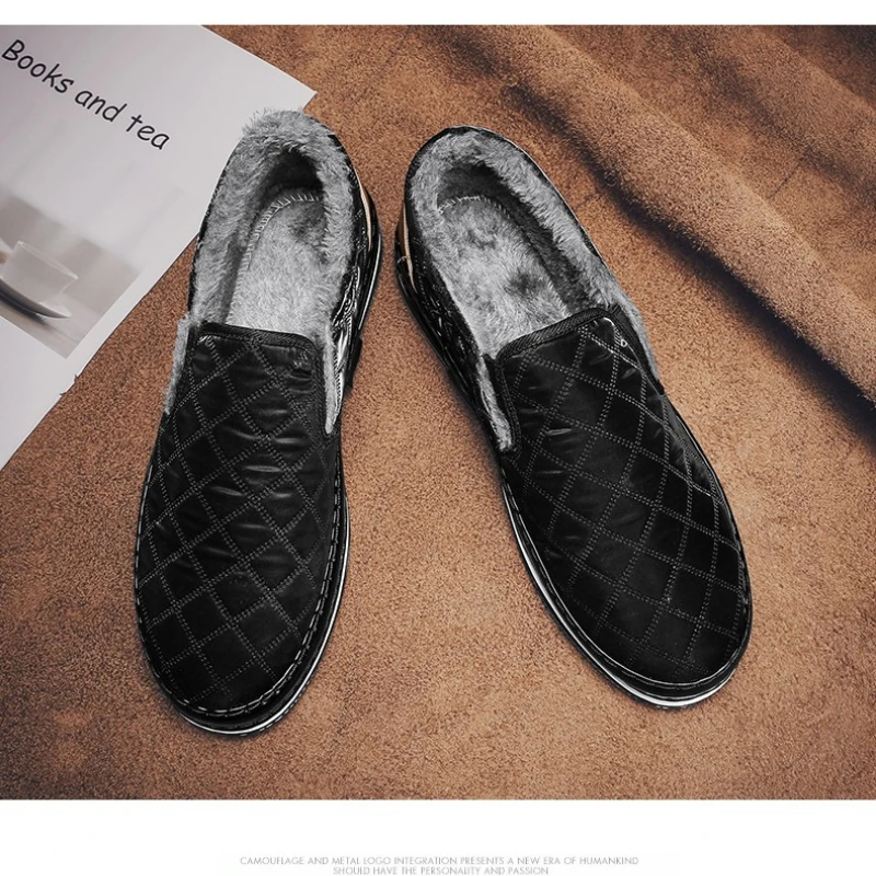 

Cotton Shoes Straw Woven Corduroy Board Fisherman Lazy Shoes One-foot Lightweight New Solid-color Fleece Winter Men's Shoes