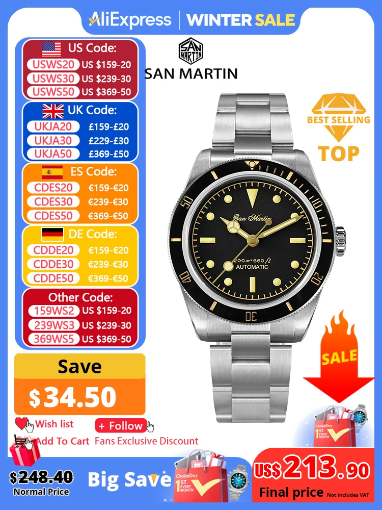 San Martin Vintage 38mm 6200 Diver Watch New Upgraded for Men Luxury NH35 Automatic Mechanical Sapphire Waterproof 200m Relojes