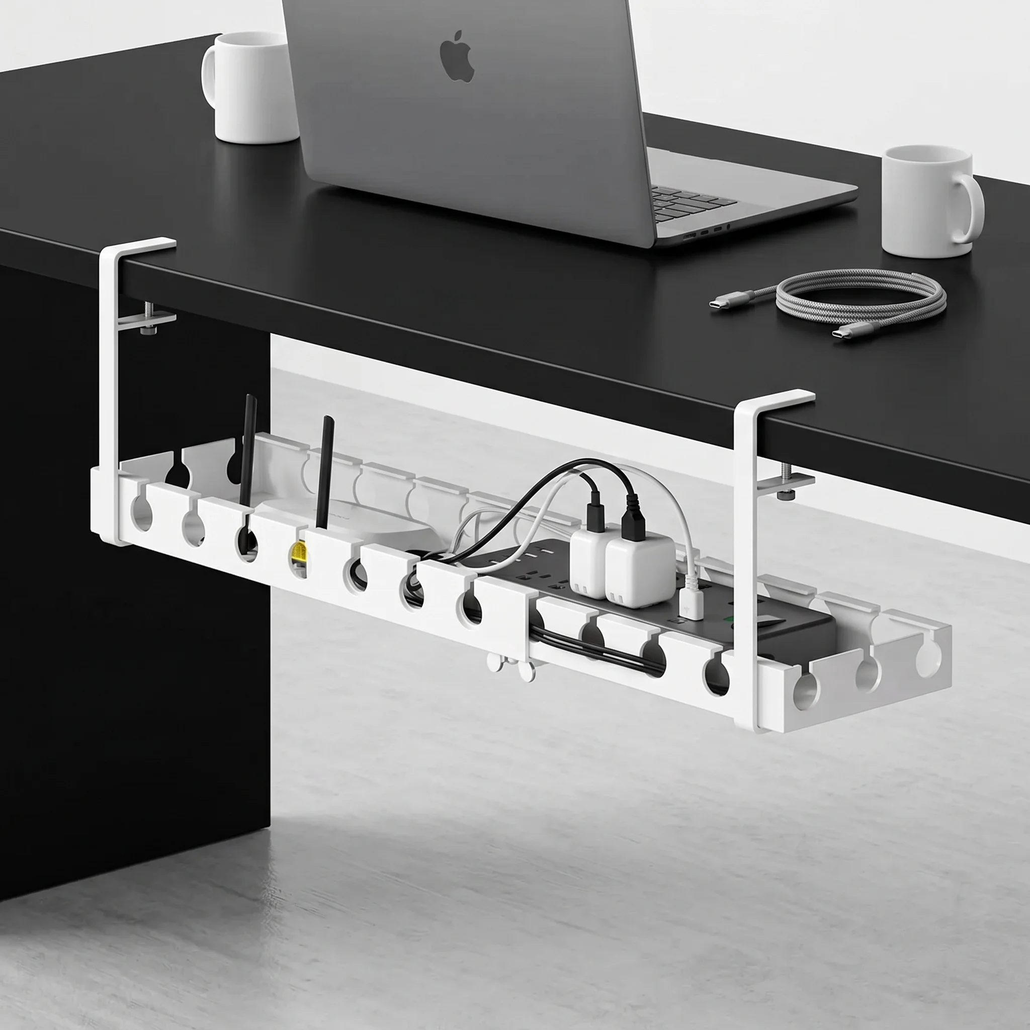 

Under Desk Cable Management Tray,Fixed/Retractable Cable Management Under Desk Tray,No Drill with Clamp for Home Office