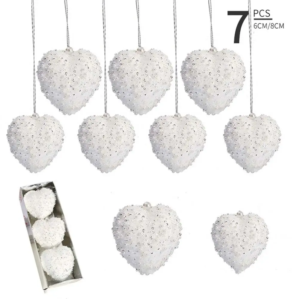 7pcs Plastic Foam Bling Heart Ornament for Christams Tree Decor Balls Decorations for Home Hanging Wedding Heart Shape Supplies