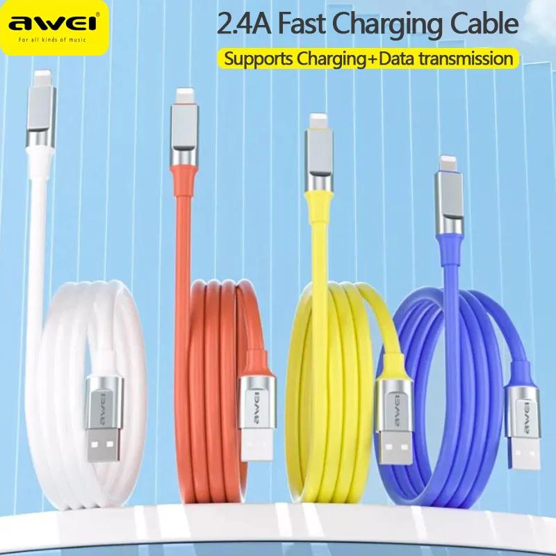 Awei CL-206  USB Cable for iPhone14 12 11 Pro Max Xiaomi Samsung Huawei 5A Fast Charging Cable Quick Charge USB Data Line