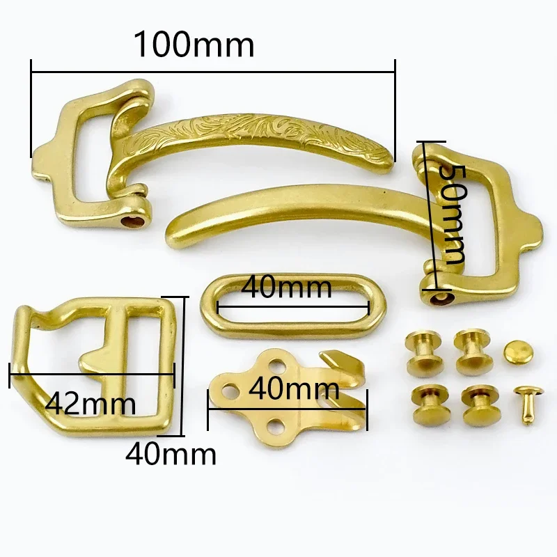 40mm Belt Buckle for Men Solid Brass Cavalry Waistband Buckles Rivet Screws Belts Clip Clasp Leather Band Head  Hook Accessories