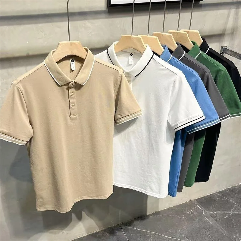 

Faionable Ice Silk Slim Fit ort Sve irt for Men Casual Busin Turn down Collar f Sve T irt Summer