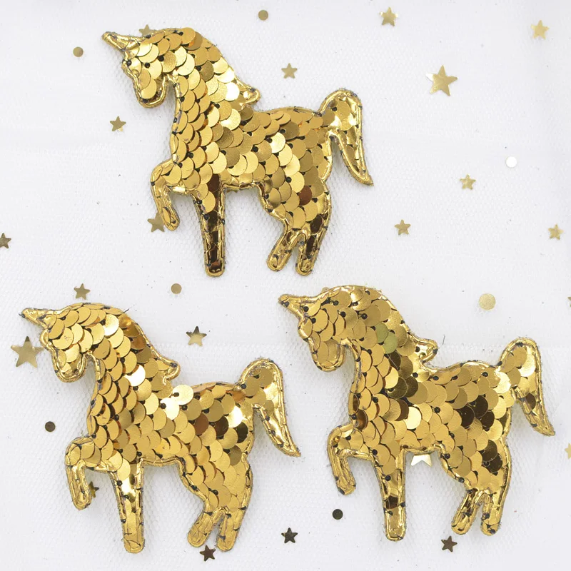 16Pcs Glitter Colorful Unicorn Appliques with Sequins Embroider Padded Patches for Clothes Sewing Supplies Hair Hat Ornament