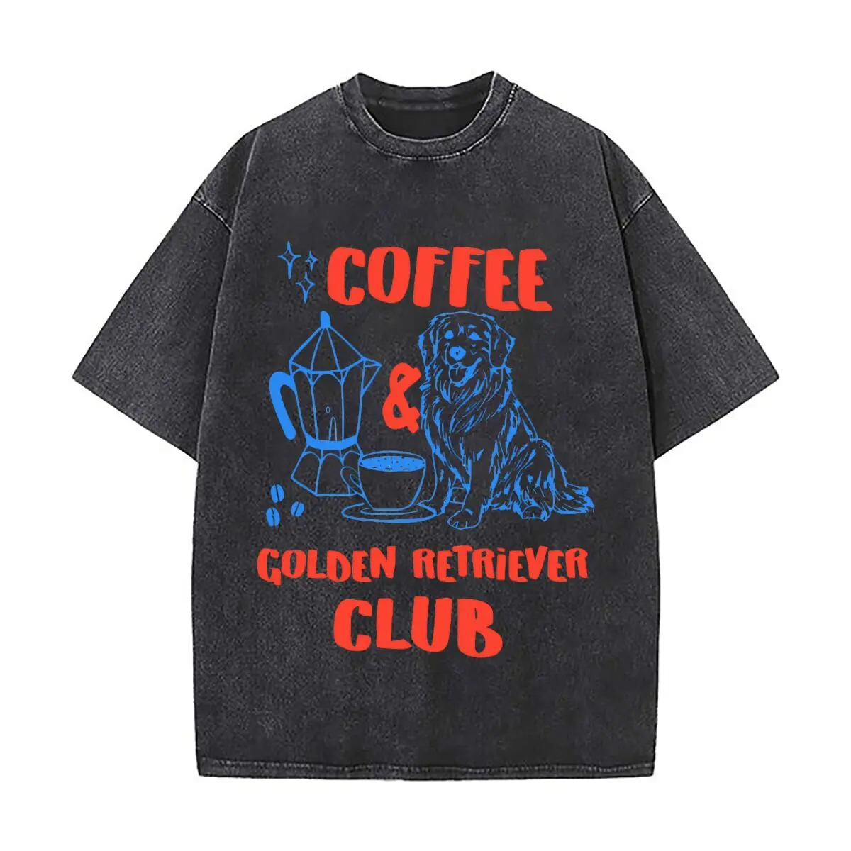 Vintage Golden Retriever Coffee American vintage washed distressed short sleeve unisex loose casual top
