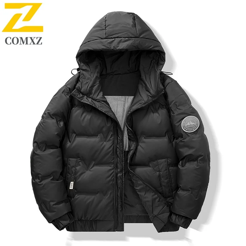 سترة شتوية للرجال من COMXZ كورية عصرية بلون سادة للتزلج دافئة وخفيفة الوزن سترة منتفخة للاستخدام اليومي معطف مبطن بتصميم سميك