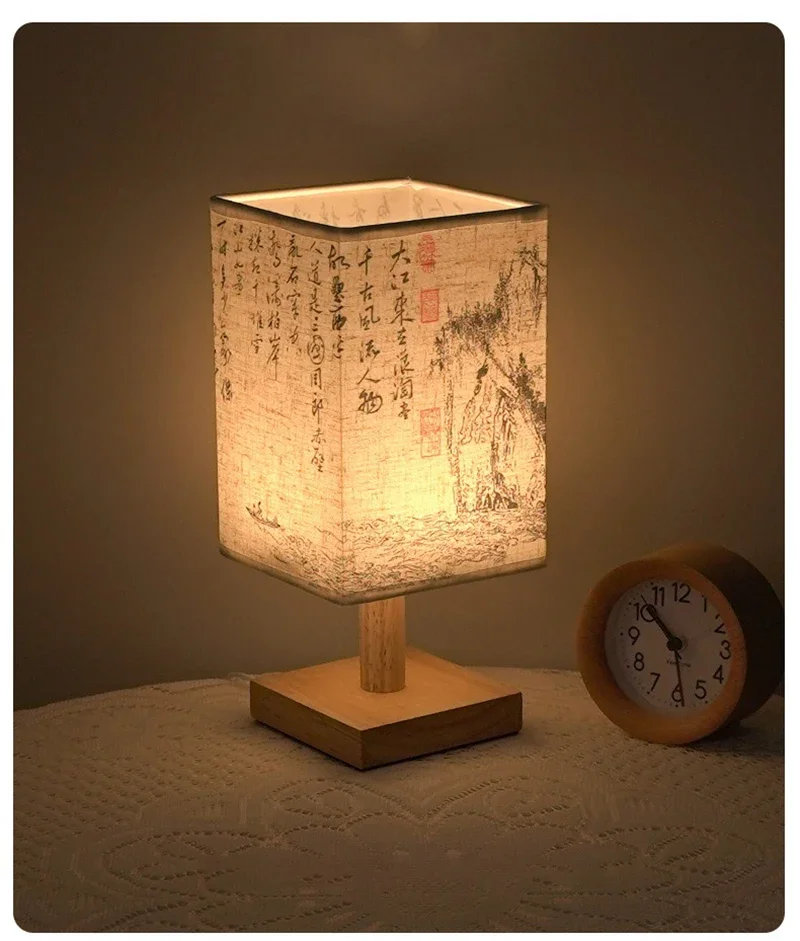 LED Decoration Table Lamps Simple Chinese Style Dimmable Plug Night Light Fabric Lampshade Square Bedroom Bedside Desk Lights
