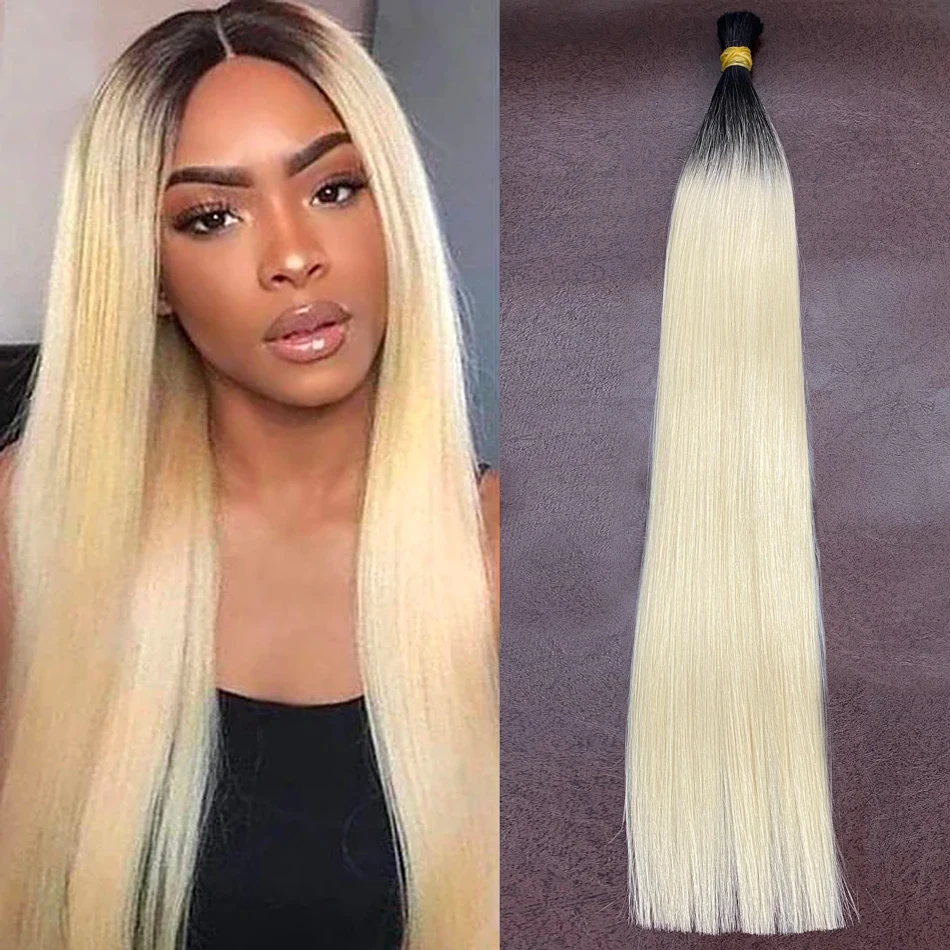 Maxhair Straight Bulk Hair Extensions 1B #613 Blonde Color For Braiding Hair Bulk No Weft Unprocessed Human Hair Bulks