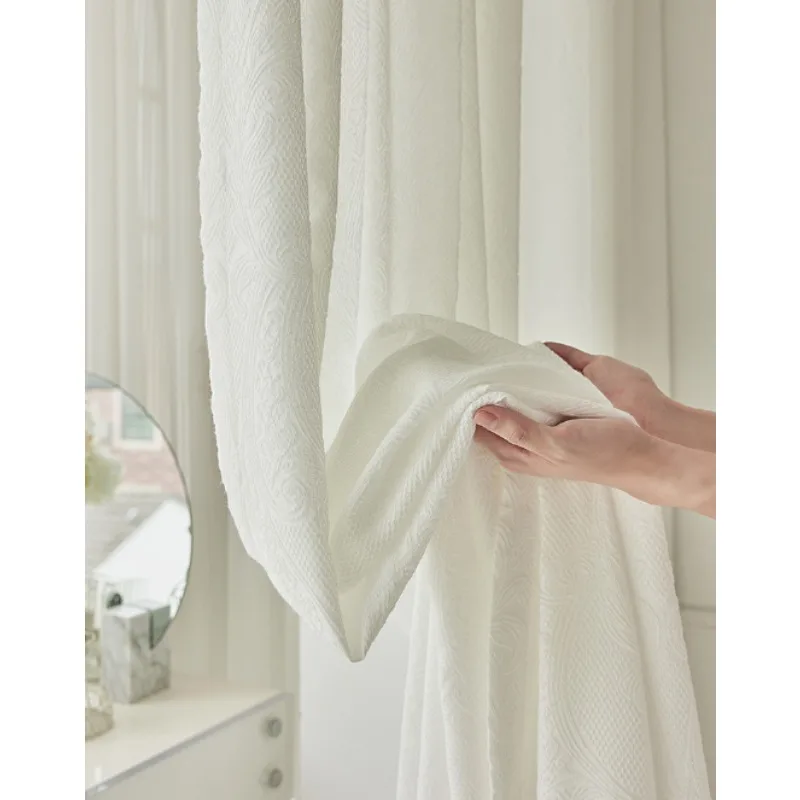 French White Embossed Gauze Curtains Light-impermeable Curtains Living Room Bedroom Balcony Curtains