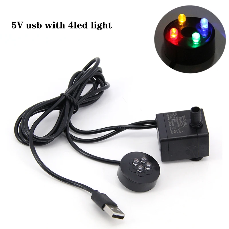 DC 5V 3W USB with led Connector Micro Submersible 4-LED Pump Aquarium Fish Tank Fountain Pond Water Pump