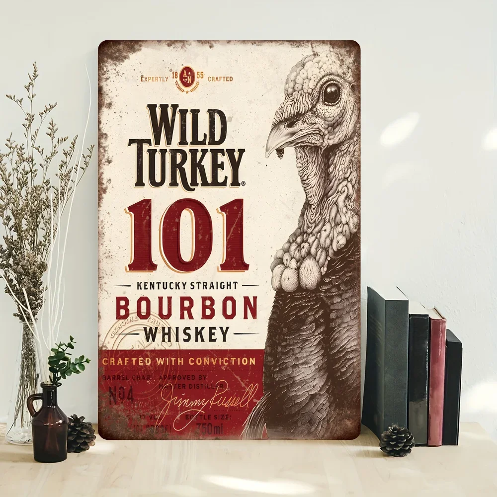 INEED Vintage Wild Turkey Bourbon Metal Tin Sign Nostalgic Sign Plaque Wall Decor for Home Restaurant Bar Cafe Garage