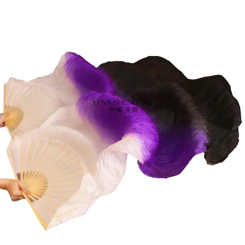 Belly Dance 1 Piece Right Hand Colorful Imitation Silk Handmade Hand Dyed Belly Dance Performance Long Fan For Teenager Adult