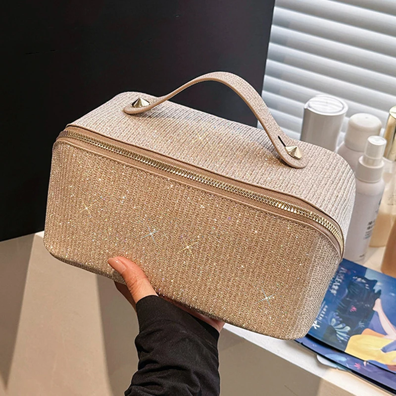 Borse per cosmetici con strass borsa per il trucco da donna di design borsa da toilette da viaggio multifunzionale da appendere con Flash dorato