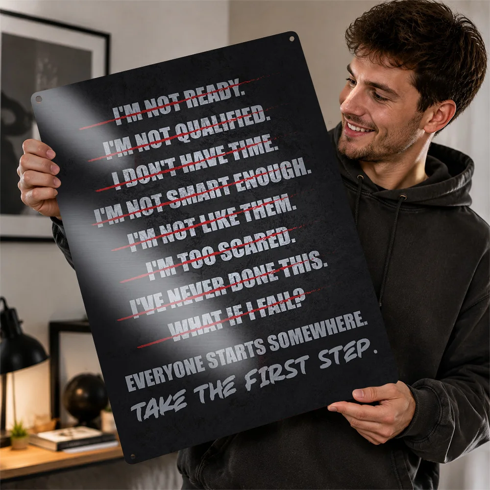 Take First Step Excuses Quote Aluminum Poster Typography Wall Art For Home Gym Personalized Metal Sign Fitness Lover Gift Idea