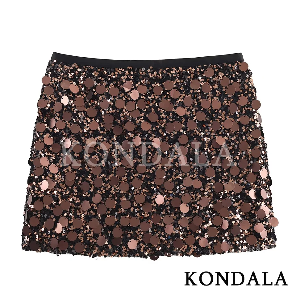 KONDALA сексуальная мини-юбка с блестками, женские блестящие вечерние юбки трапециевидной формы с высокой талией, женские модные рождественские новогодние юбки 2025, праздничные юбки