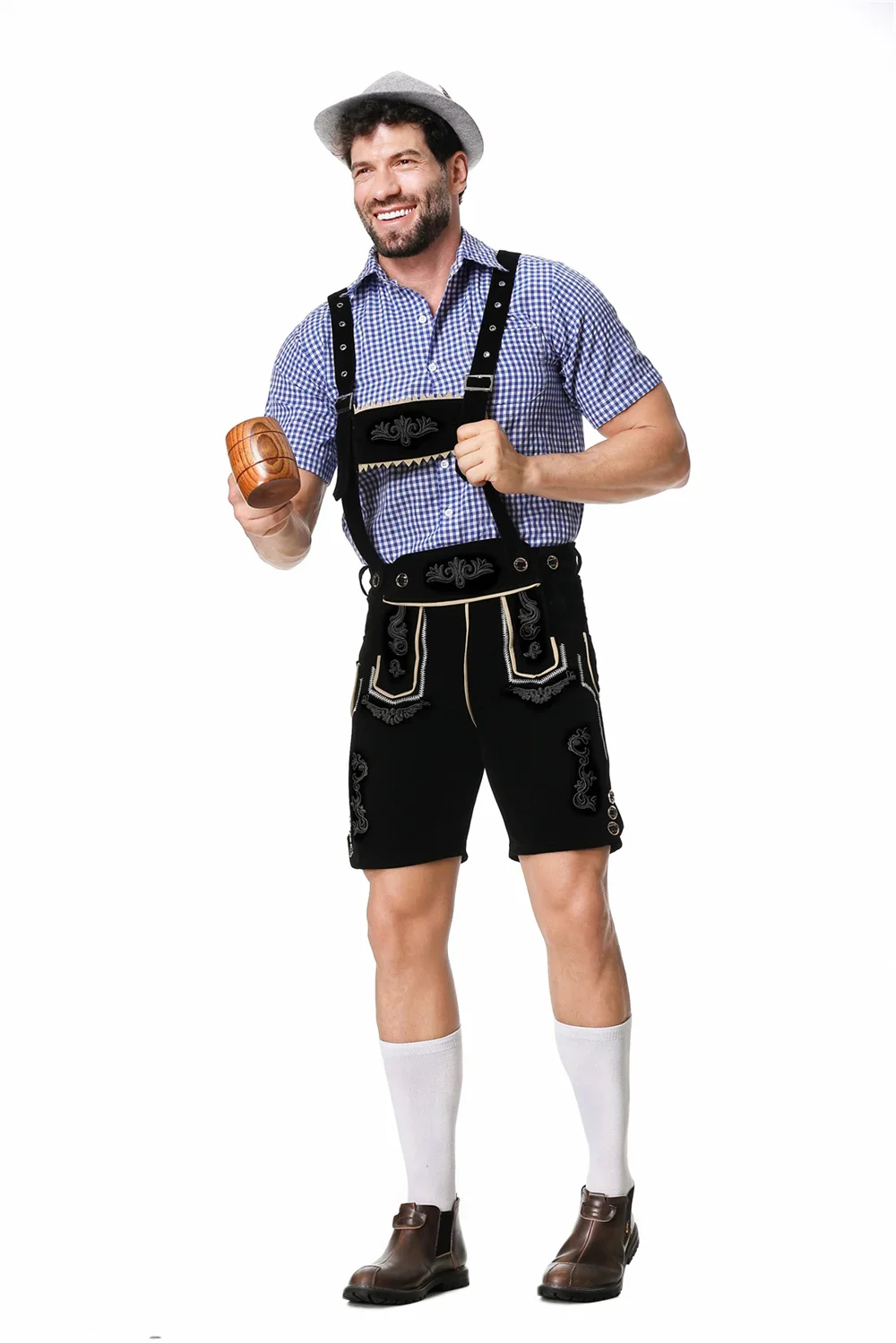 Mannen Duits Oktoberfest Kostuum Alpen Traditionele Bretels Korte Hoed Set Outfit Cosplay Carnaval Halloween Fancy Party Dress