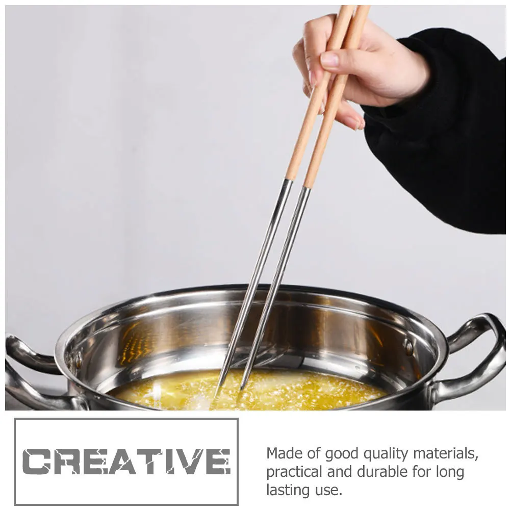 

2pcs Stainless Steel Frying Chopsticks Long Cooking Tools For Hot Pot Noodles Bbq Camp Reusable Kitchen Supply
