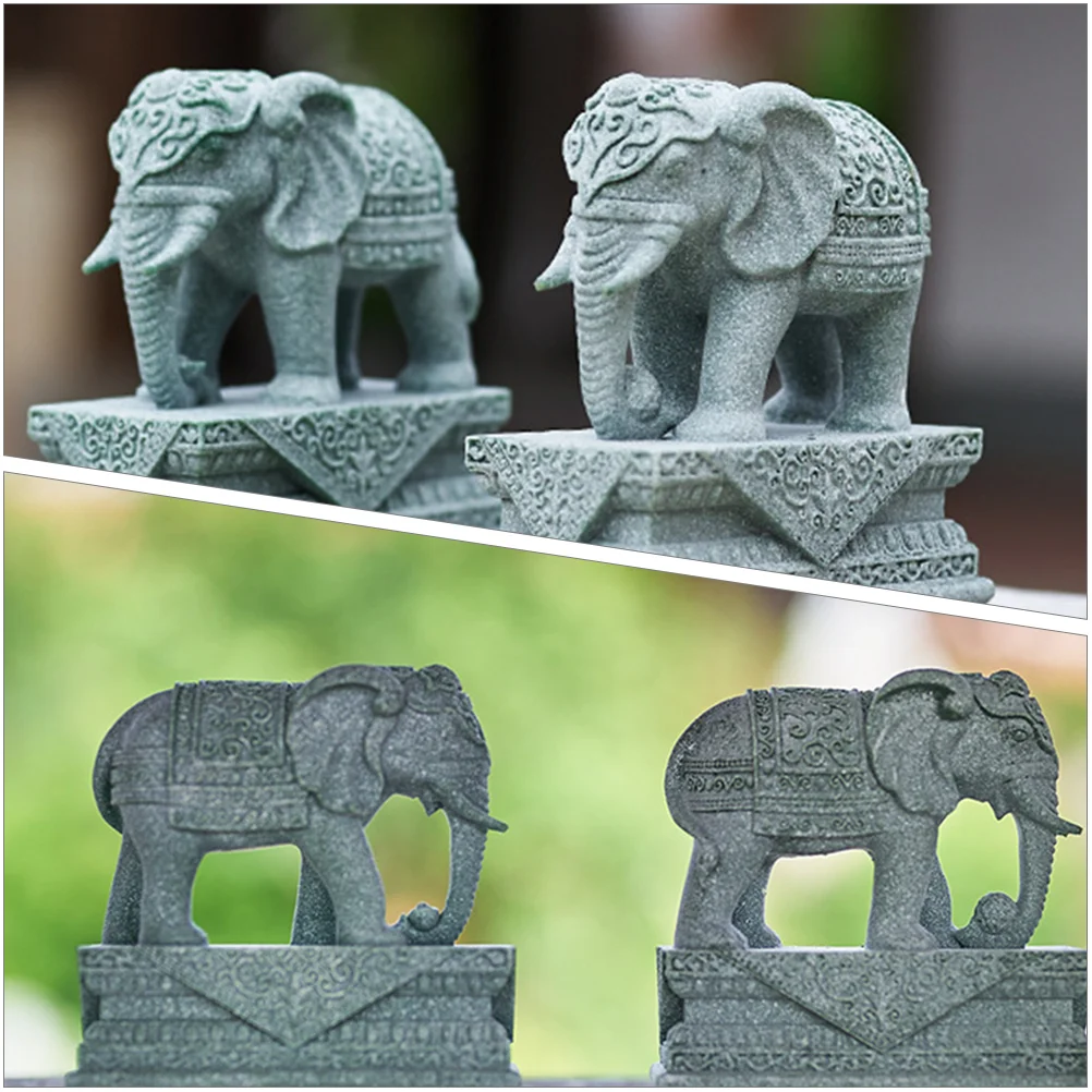 2 Pcs Desktop Elephant Figurines Statue Animal Sculpture Lucky Miniature Toys Landscape Figure Ornament