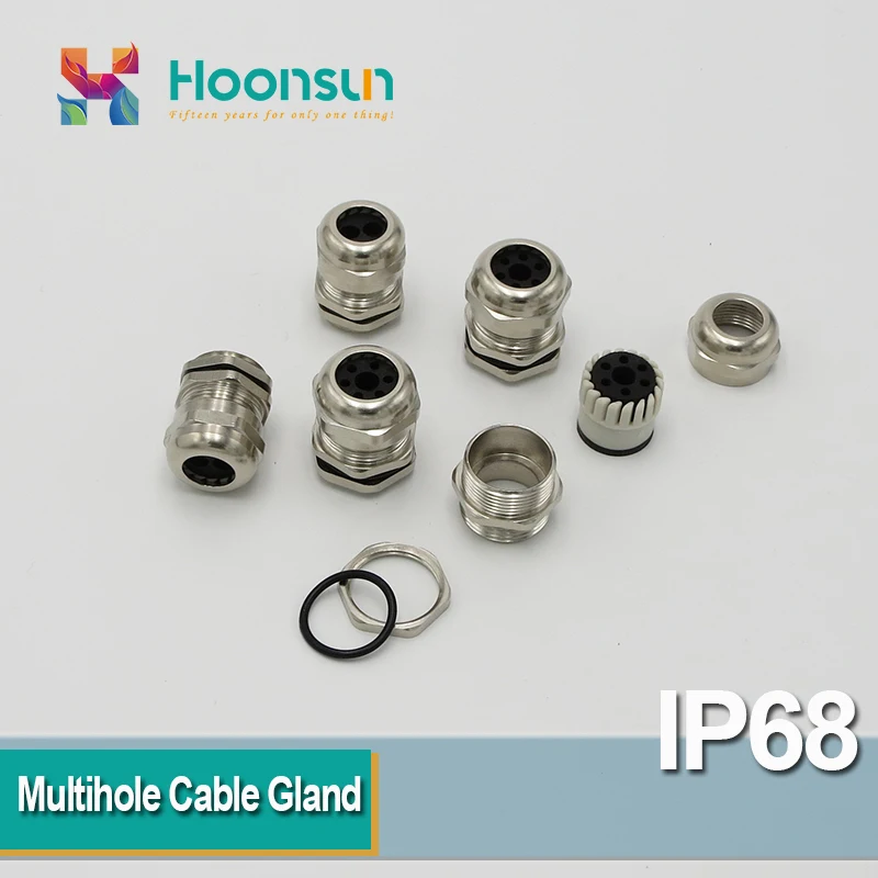 10 PCS M20 Multihole Metal Cable Gland 2 holes x 5mm Material Nickel Plated Brass