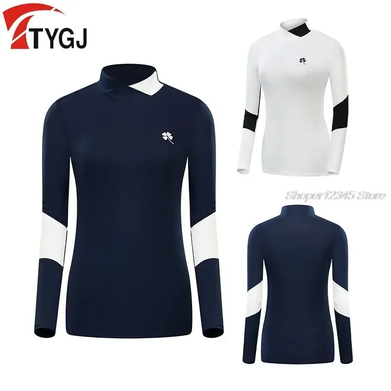 Golf Lange Mouwen Shirts Voor Vrouwen Herfst Slim Casual Tops Dames Patchwork Quick Dry Sport Dieptepunt Stand Kraag Tennis Tops