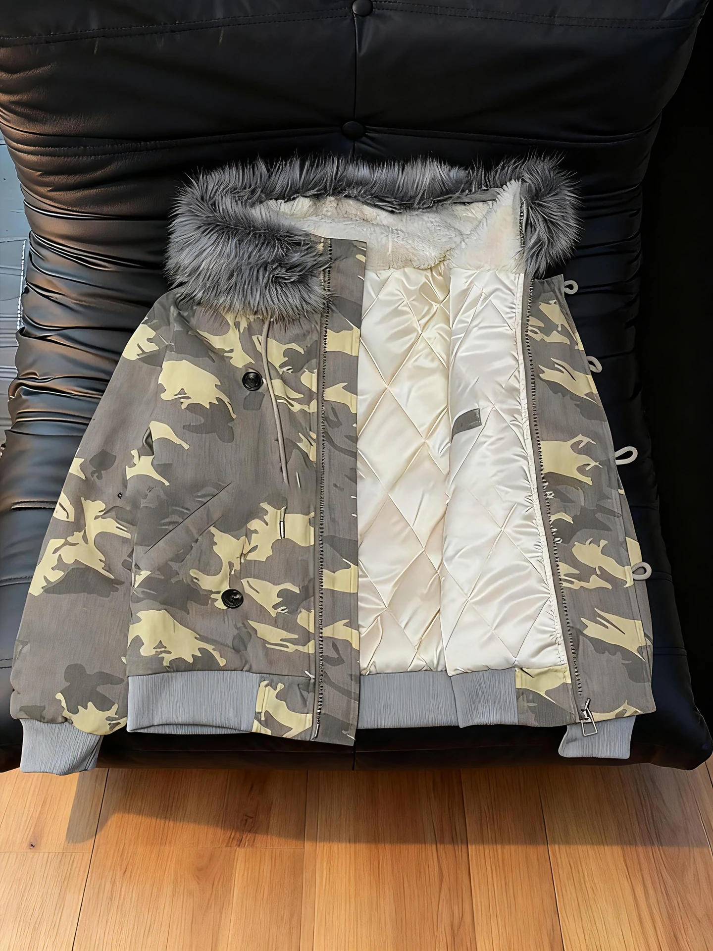 

Thiened American Camouflage Parka Coat Men's Winter Warmth Anti-cold Detachable Hood Workwear Jaet Youth Trendy Stand Fit