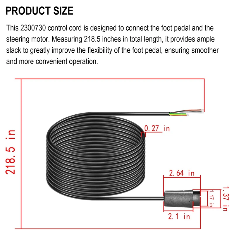 Flat Plug Trolling Motor Extension # 2300730 Power Control Cable for Minn Kota PowerDrive V1 Foot Pedal,for 2006 & Older Models