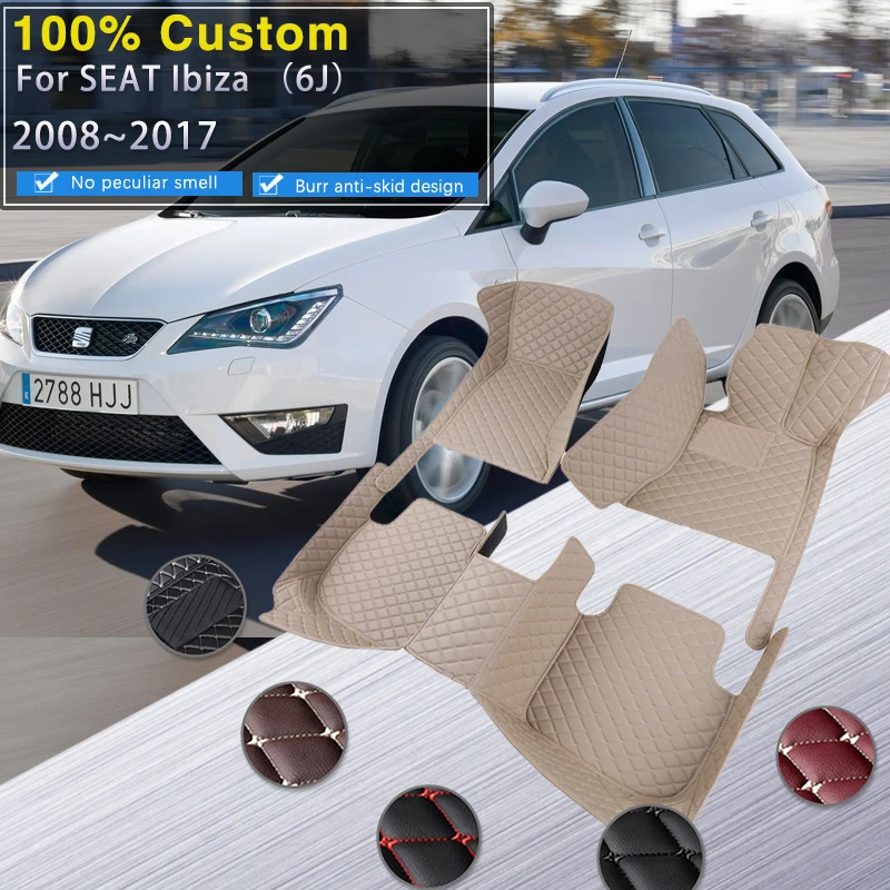 Car Floor Mats For SEAT Ibiza 6J 6P MK4 2008~2017 Waterproof Rugs Durable Carpets Luxury Leather Mat Car Accessories 2009 2010