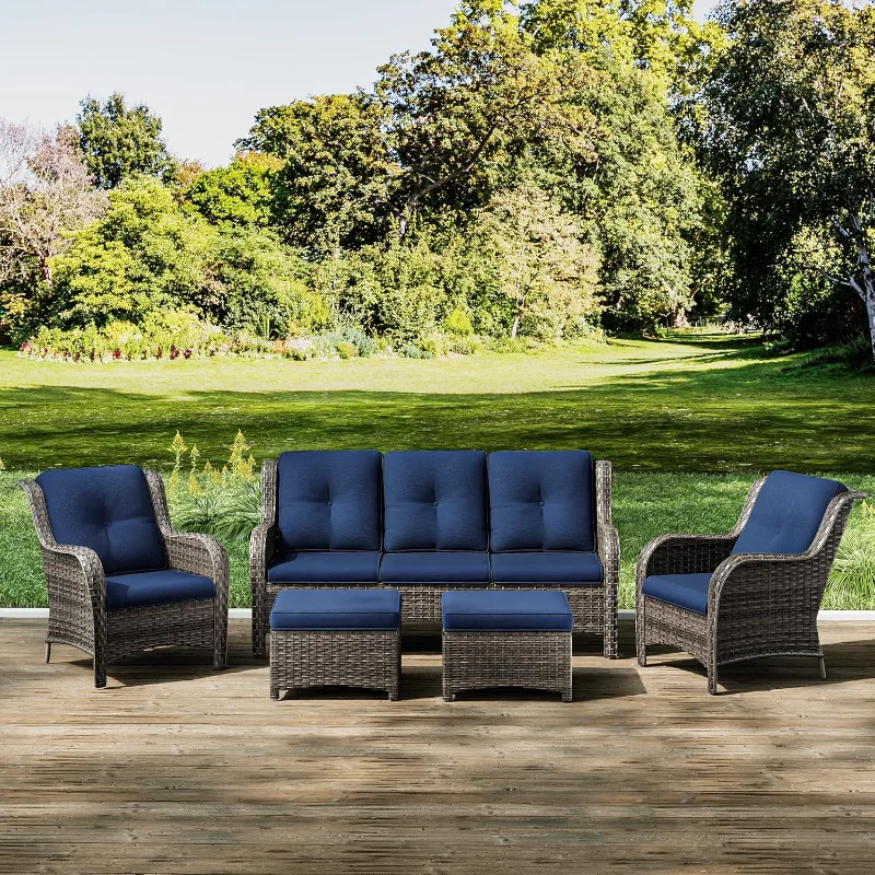 

Joyside Patio Furniture Set 5-Piece Wicker Outdoor Furniture Conversational Set with 3-Seat Sofa, 2 Armchairs, 2 Ottoman Patio