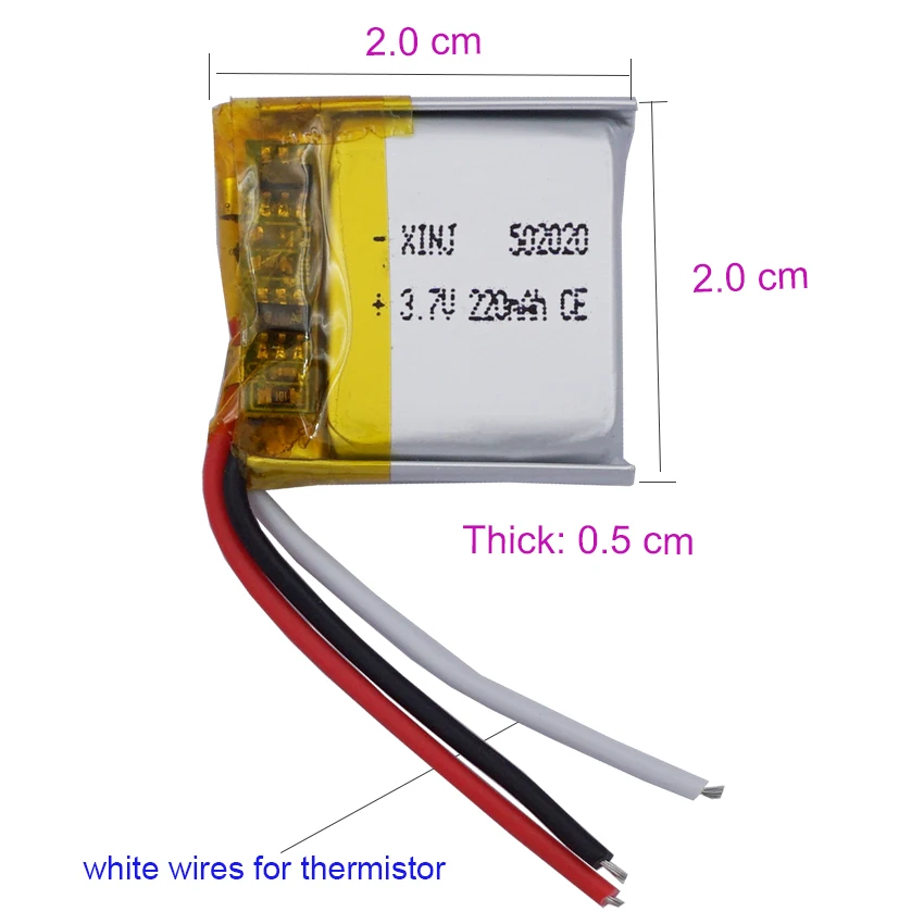 2pcs 3.7V 220mAh 0.81Wh NTC 3 Wires Rechargeable Li Battery 502020 JST 3Pin 1.0/1.25/1.5/2.0/2.54mm For GPS Bluetooth Speaker