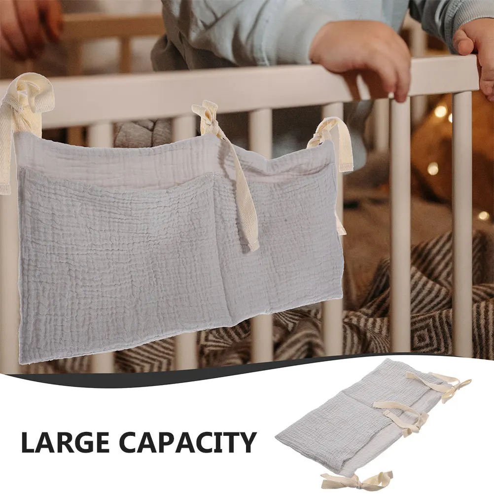 2Pcs Dual Compartment Crib Organizer Hanging Bag Soft Cotton Material Diaper Caddy for Stroller Changing Table Nursery