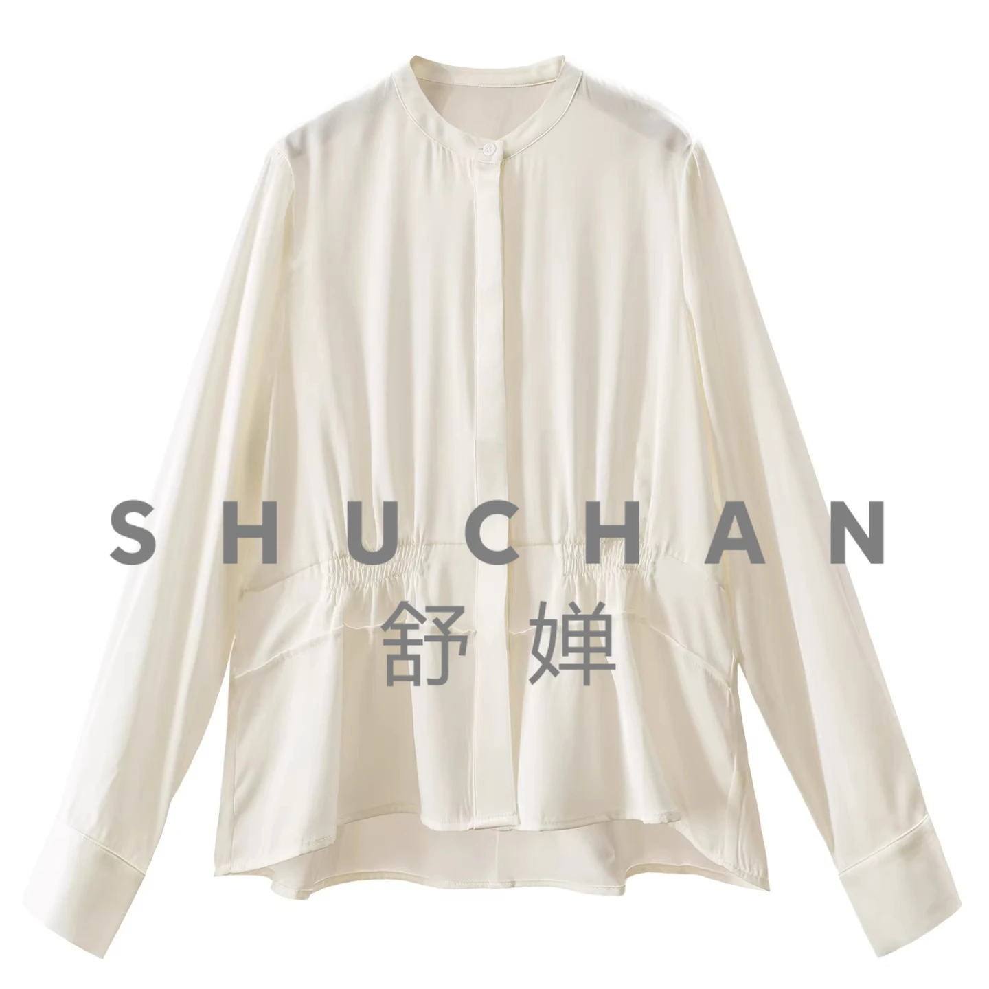 

Легкая роскошь и высокое качество, французский дизайн, эластичная рубашка из натурального шелка с двойным воротником-стойкой и поясом H20L1