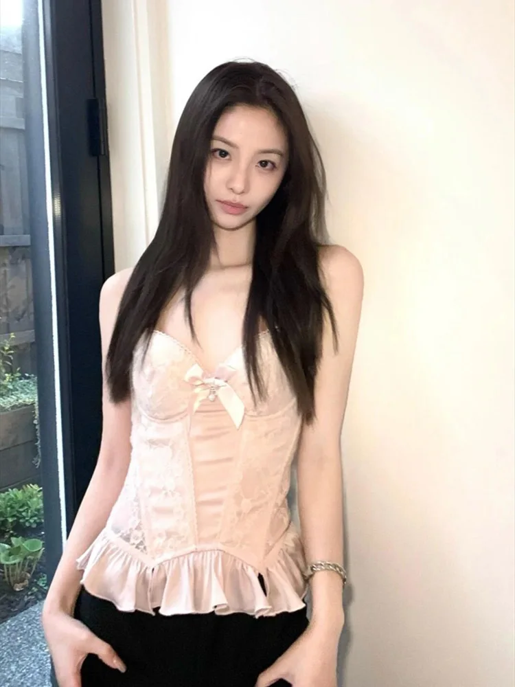 Summer Women French Stylish Mori Girl Design Tank Top 2000s Aesthetic Luxury Coquette Top Vest Old Money Vintage Crop Tops Gyaru