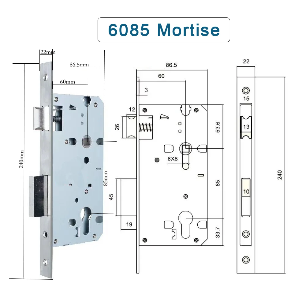 3585 4585 6085 Schlosskörper-Einsteckschloss für Aluminiumtür Smart Lock – Detail 6