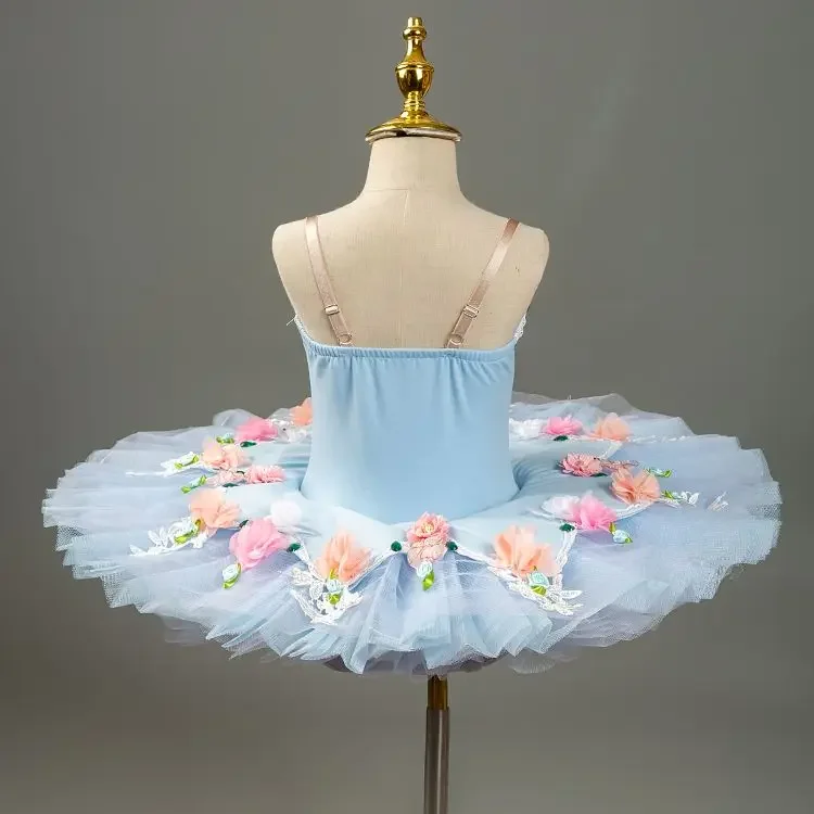 Fairy Doll Ballet Dress for Girls, Tutu bailarina profissional, roupas de performance, competição azul