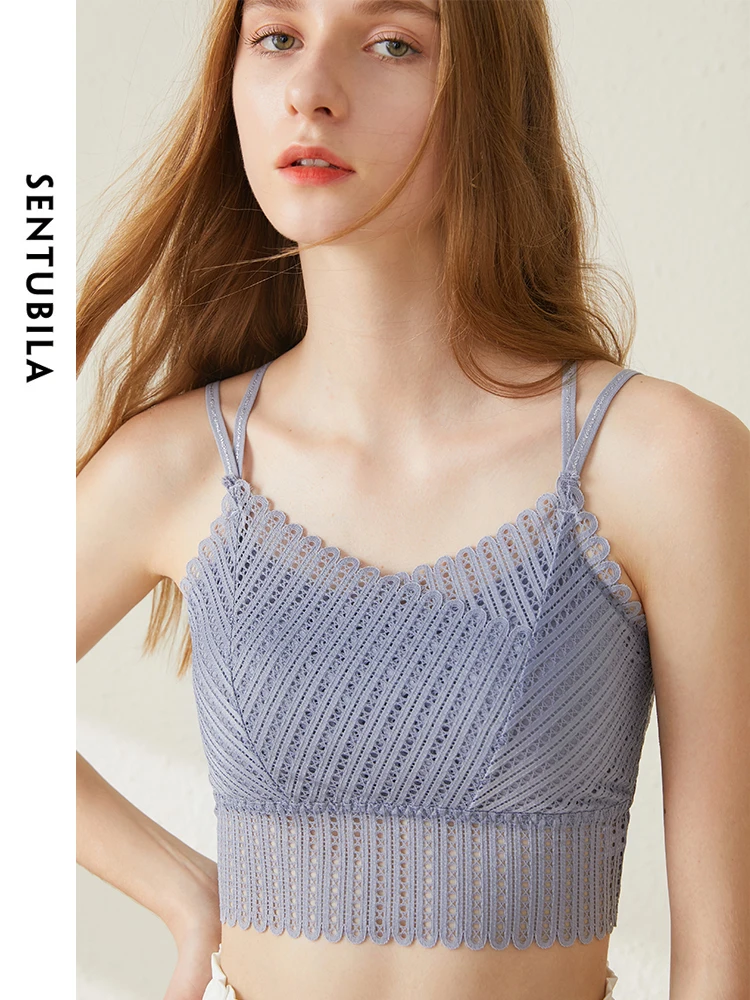 

SENTUBILA Cropped Solid V-neck Sexy Lace Camisole Woman Slim Sleeveless Tank Top Women 2024 Summer Female Clothes W22I39843X