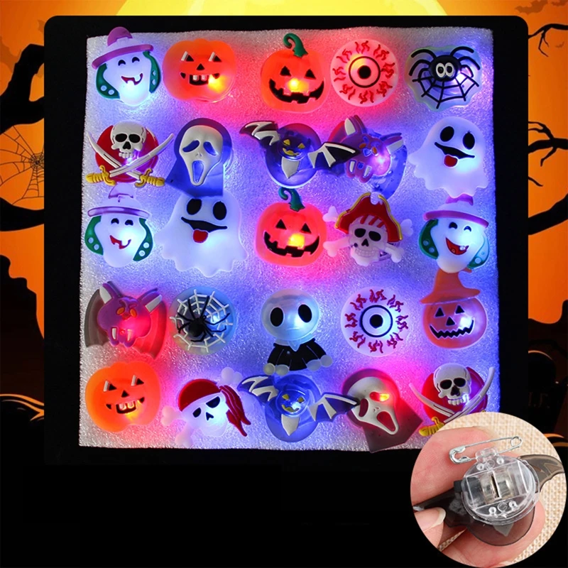 LED Brooch Flashing Electronic Pin Kids Badge Toy Summer Halloween Gift Glow in the Dark Girls Cosplay Party Props 25pcs P31B