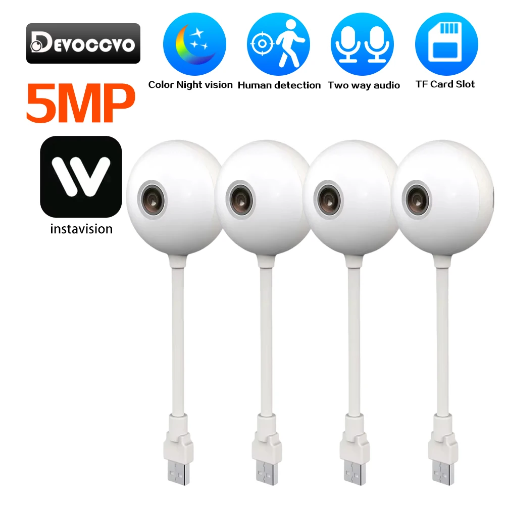 Wireless 5MP WiFi Indoor Camera Mini USB Light Bulb Design Motion Detection 2-Way Audio Baby Monitoring Security Protection
