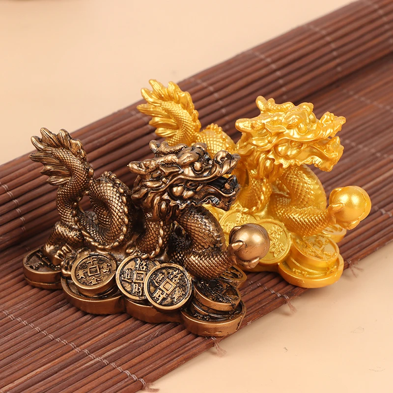 1pcs Chinese Auspicious Dragon Statuette Resin Sculpture Desktop Decor Gift Zodiac Dragon Ornaments Cabinet Animal Crafts Loong