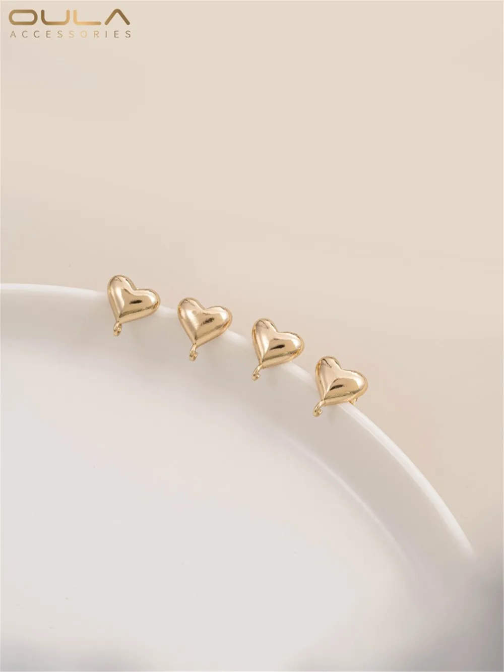 14K Gold-Color Plated Three-dimensional Love Shaped with Open Ring Earrings 925 Silver Needle Earrings Diy Earrings Materials