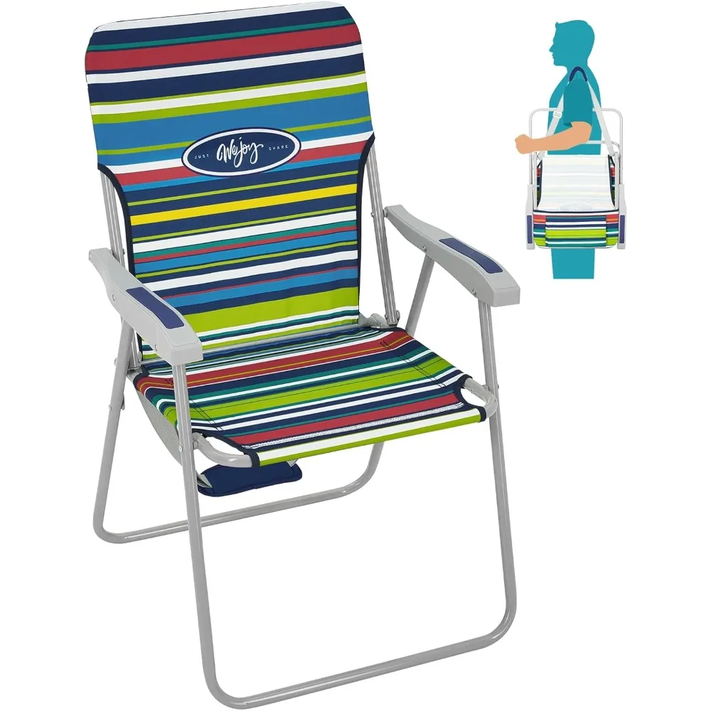 Folding Beach Chair for Adults, Lightweight Beach Chair with Shoulder Straps, High Back Beach Chairs with Hard Armrest