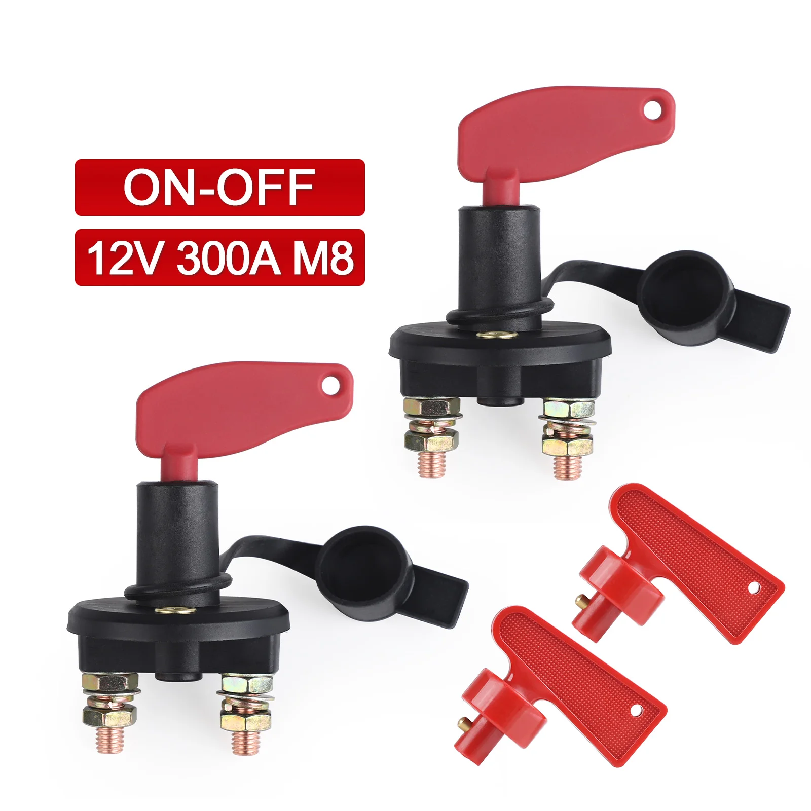 

2PCS 12V 24V Cut Off Battery Main Kill Switch 2 Position With 4 Red Keys Modify Isolator Disconnector Truck Boat Car Switch 300A
