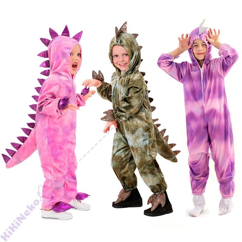 

Cartoon Dinosaur Cosplay Costume Pink Cute Jurassic T Rex Animal Performance Jumpsuit For Kids Adults Halloween Party Bodysuit