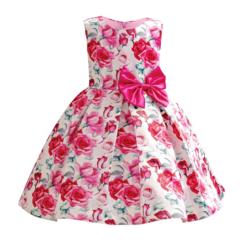 Baby Girls Dress Toddler Children Rose Print Flower Princess Dress Large 1-10 Years Children Formal Dress Birthday Party Dresses