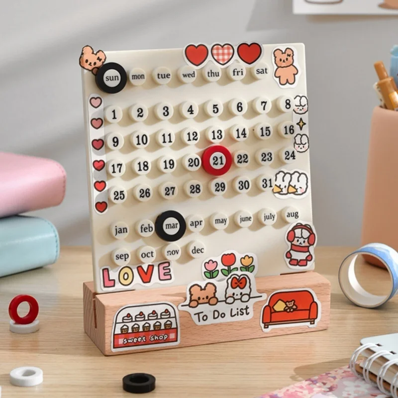 Wooden Kids Calendar DIY Hand Operated Develop Planning Skills Perpetual Calendar For Home White