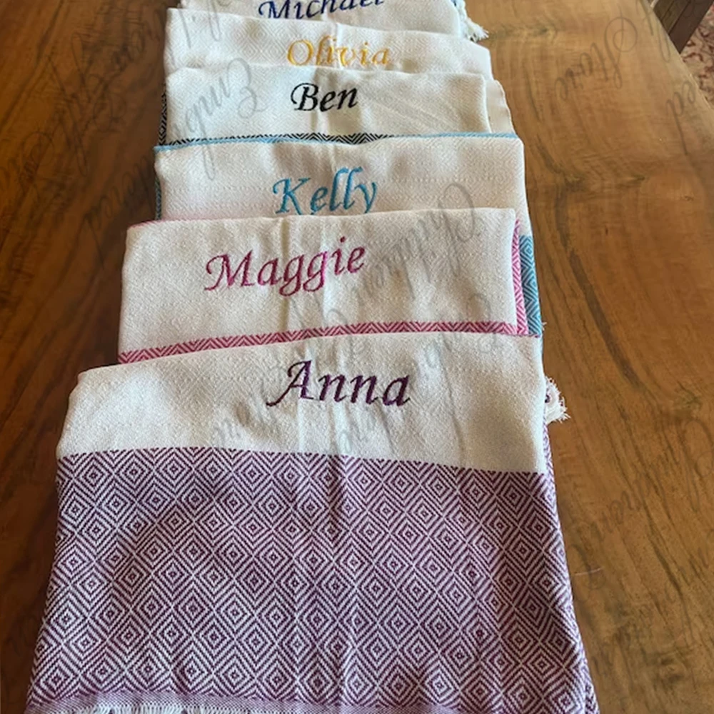 Custom Turkish Towels with Name Wedding Party Bridesmaids Beach Towels Embroidered Bridal Shower Gift Personalized Beach Towel