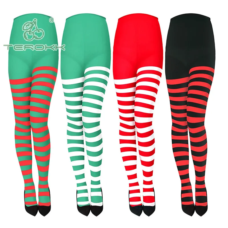 Women Christmas Striped Tights Full Length Tights Thigh High Stocking for Christmas Party Makeup Prom Decoration Cosplay Costume