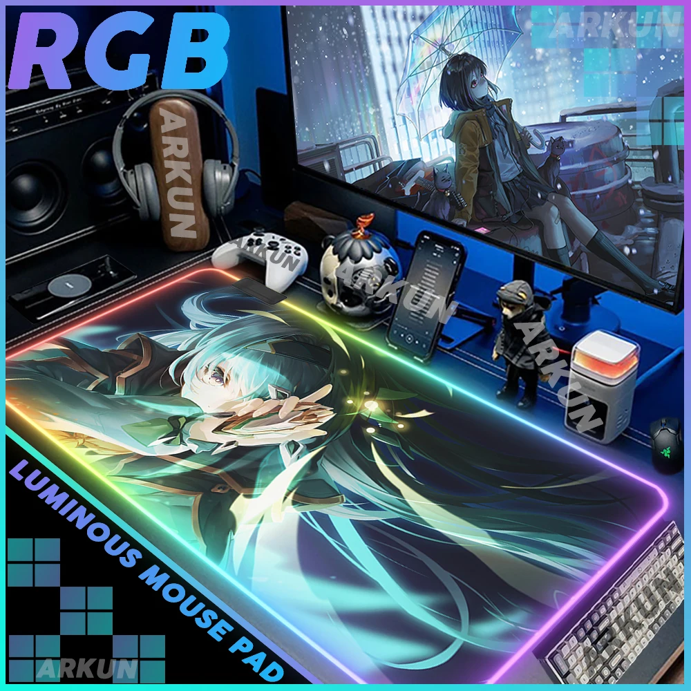 

RGB Hot Cute Firefly Fashion Video Honkai Star Rail Gaming Mouse Pad Large LED Gamer Desk Table Backlight Computer Light Mat